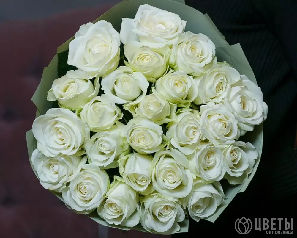 25 белых роз 60 см в упаковке №2