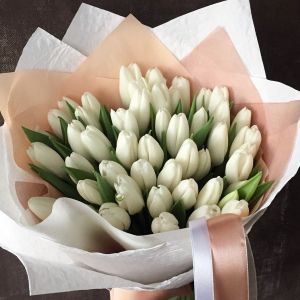 35 белых тюльпанов в упаковке