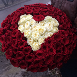 101 Красная и Белая Роза (60 см.) сердце