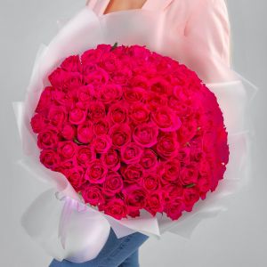  101 Малиновая Роза (50 см.) в упаковке