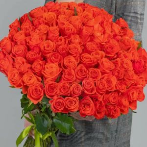 75 Ярко-Оранжевых Роз Кения 35-40 см