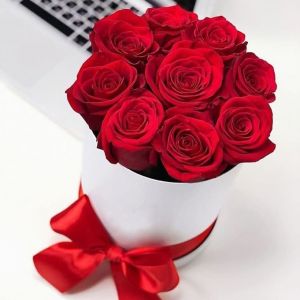 Букет 9 красных роз Эквадор в шляпной коробке