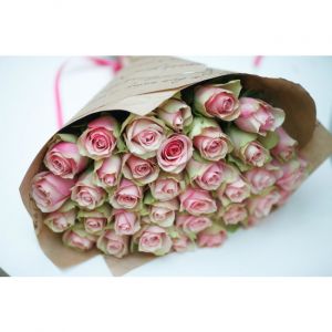 45 розовых роз Кении 40 см в упаковке