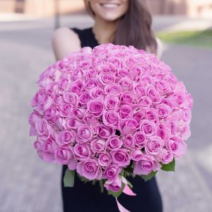 101 Ярко-Розовая Роза Кения Премиум 40 см