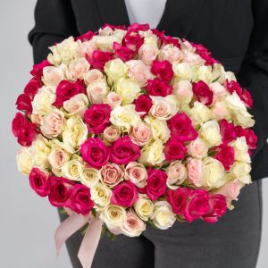 101 Белая и Розовая Роза Кения 40 см