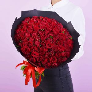 101 красной розы Кения 35-40 см в упаковке