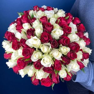 101 Белая и Красная Роза Кения Премиум 40 см