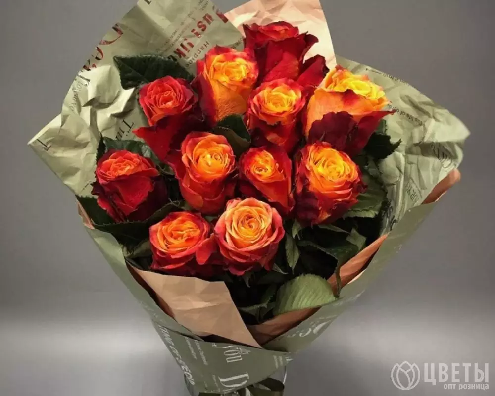 11 оранжевых роз Эквадор 50 см в упаковке №1