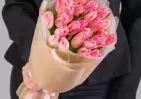 25 розовых тюльпанов в упаковке small №1