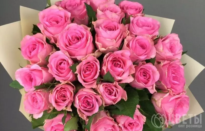 27 розовых роз Кении 40 см в упаковке №1