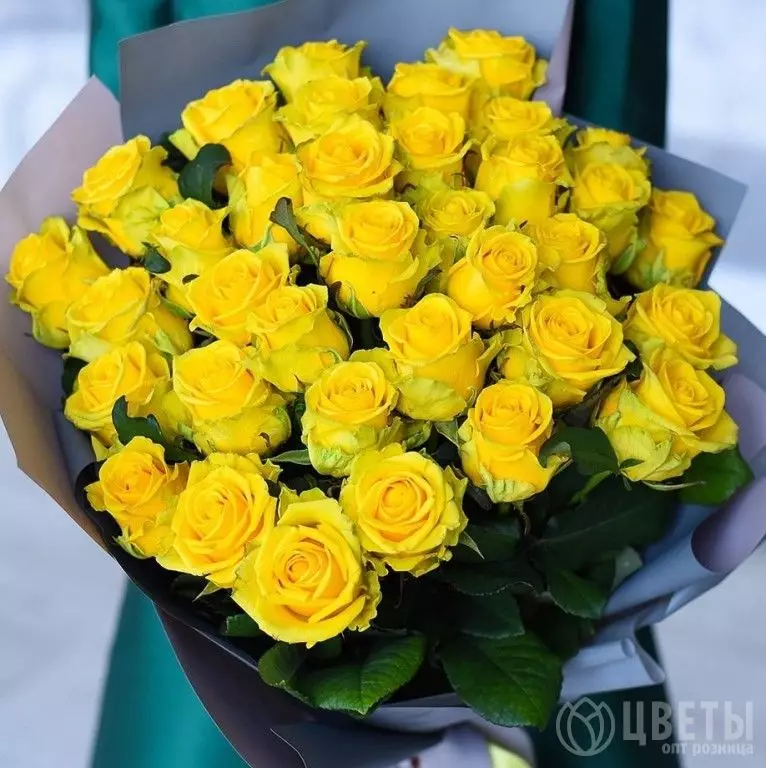 35 желтых роз Эквадор 60 см в упаковке №1