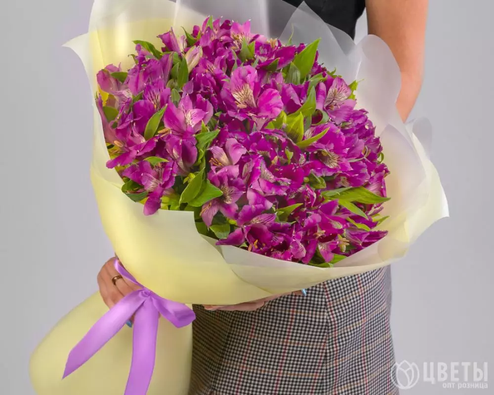 15 Фиолетовых Альстромерий в упаковке №1