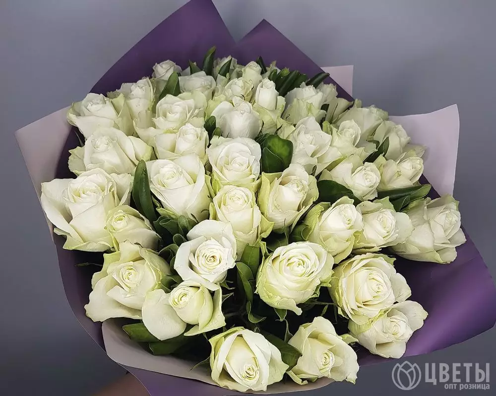 35 белых роз Кении 35-40 см в упаковке №1