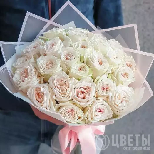 25 Пионовидных Роз White Ohara (60 см.) №1