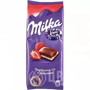 Шоколад Milka клубника со сливками №1