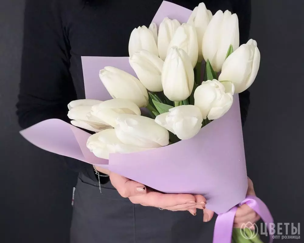 15 белых тюльпанов в упаковке №1