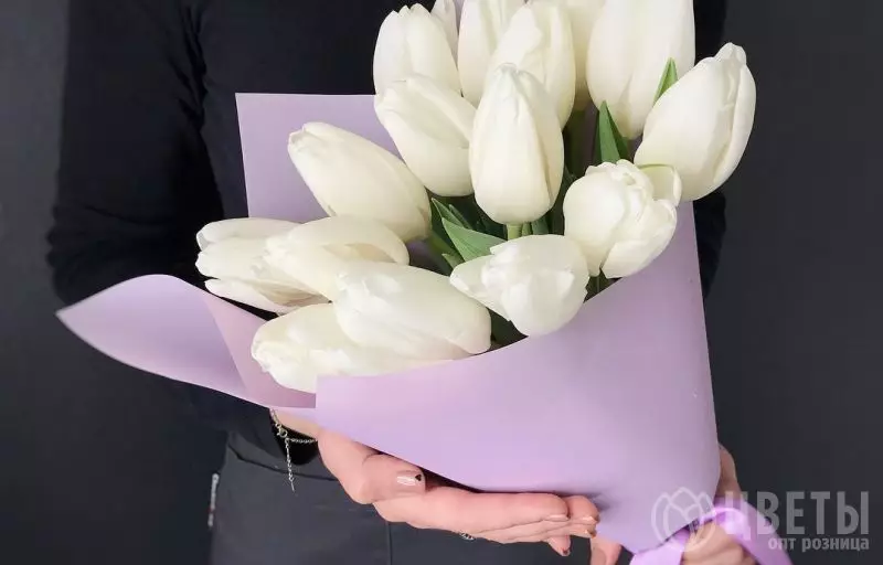 15 белых тюльпанов в упаковке №1