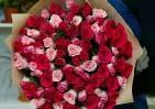 101 красной и розовой розы Кения Премиум 40 см в упаковке small №1