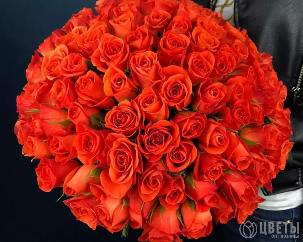 101 Ярко-Оранжевая Роза Кения 35-40 см №1