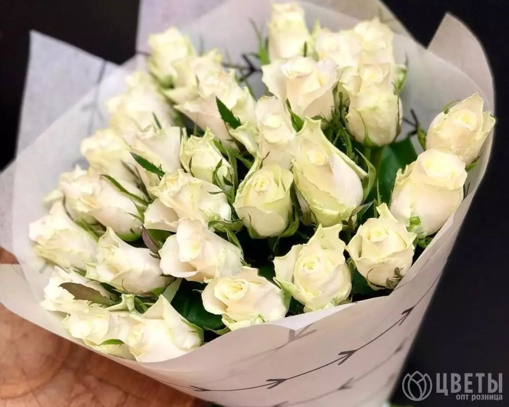 31 белая роза Кении 40 см в упаковке №1