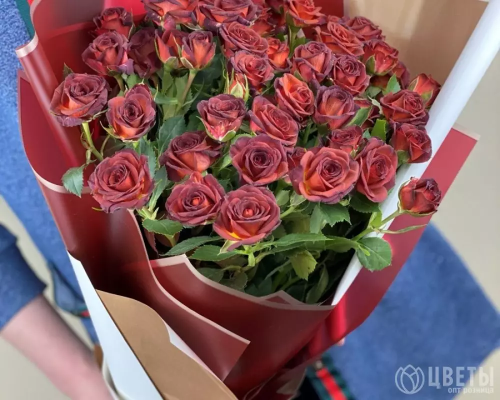 7 кустовых шоколадных роз в упаковке №1