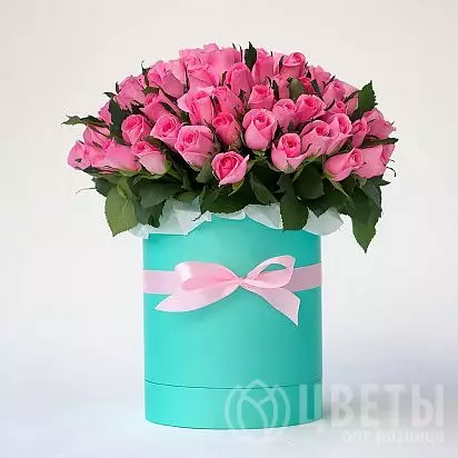 Букет 101 розовой розы в шляпной коробке №3