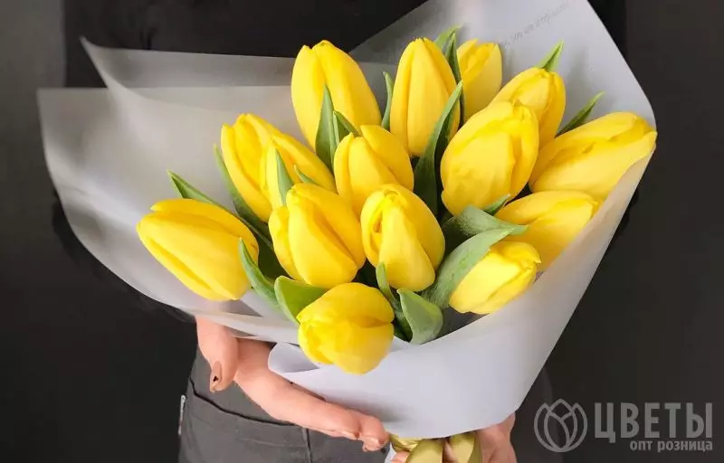 15 желтых тюльпанов в упаковке №1