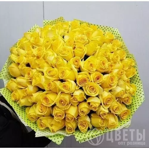 101 желтой розы Кения 35-40 см в упаковке №1
