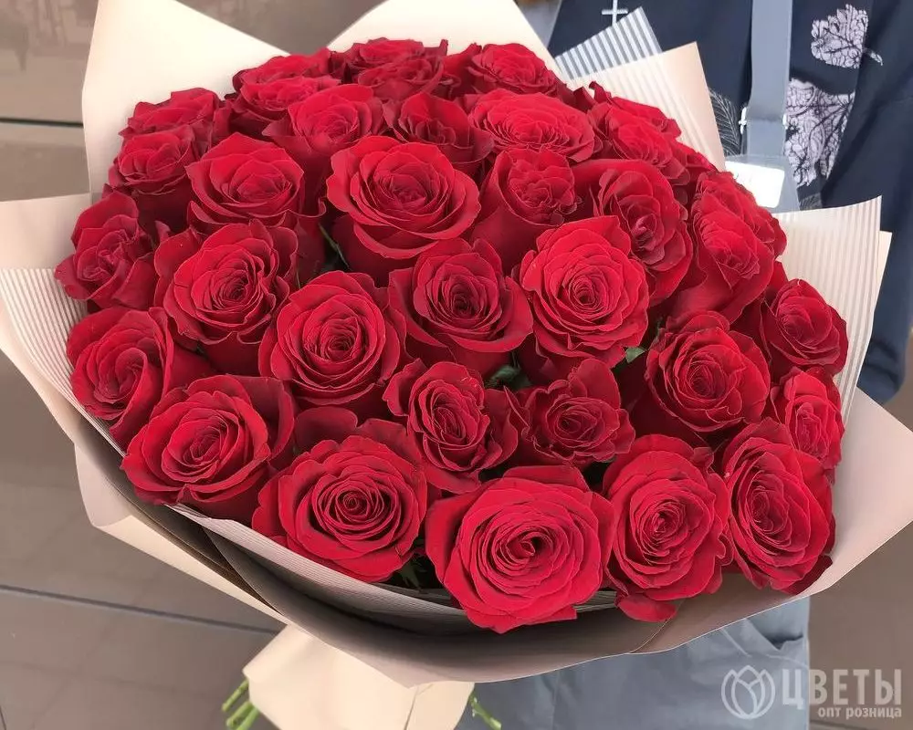 35 красных роз Эквадор 60 см в упаковке №1