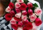 25 розовых роз Кения Премиум два цвета 40 см в упаковке small №2