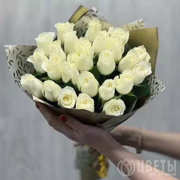 25 белых роз Кения 35-40 см в упаковке №1