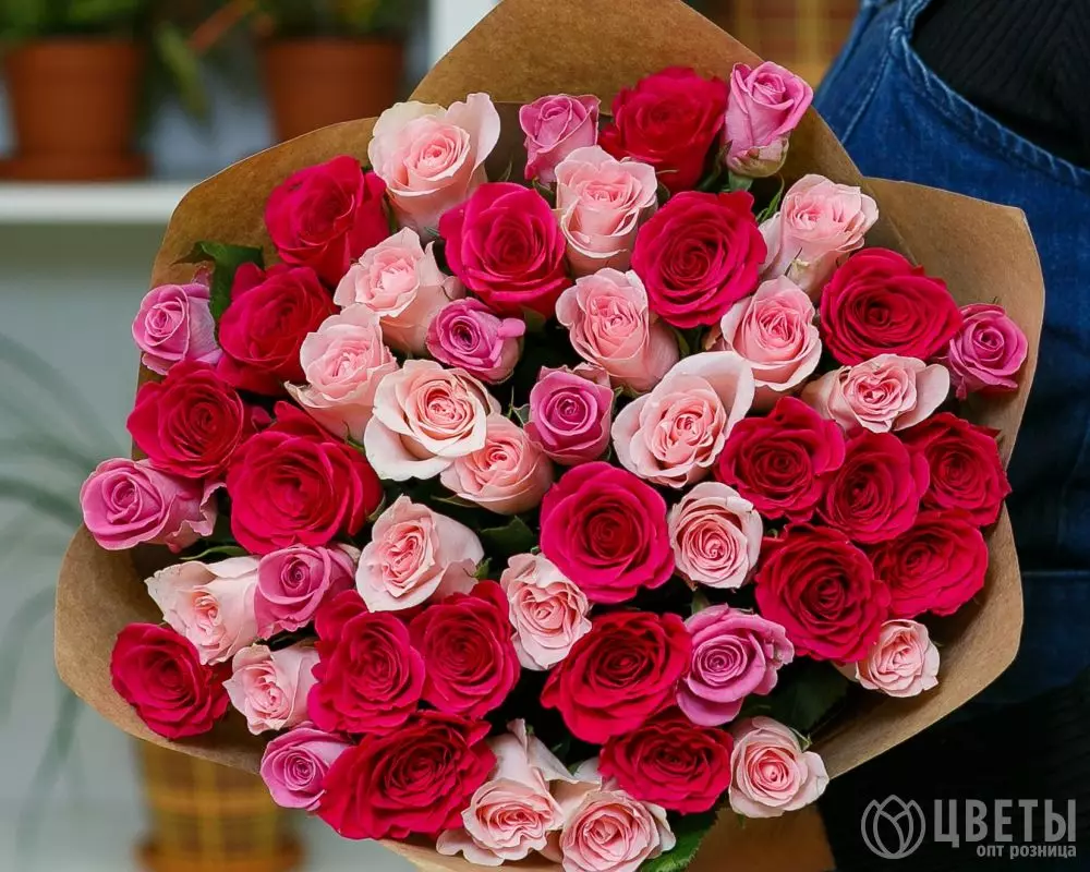 51 красной и розовой розы Кения Премиум 40 см в упаковке №2