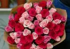 51 красной и розовой розы Кения Премиум 40 см в упаковке small №2