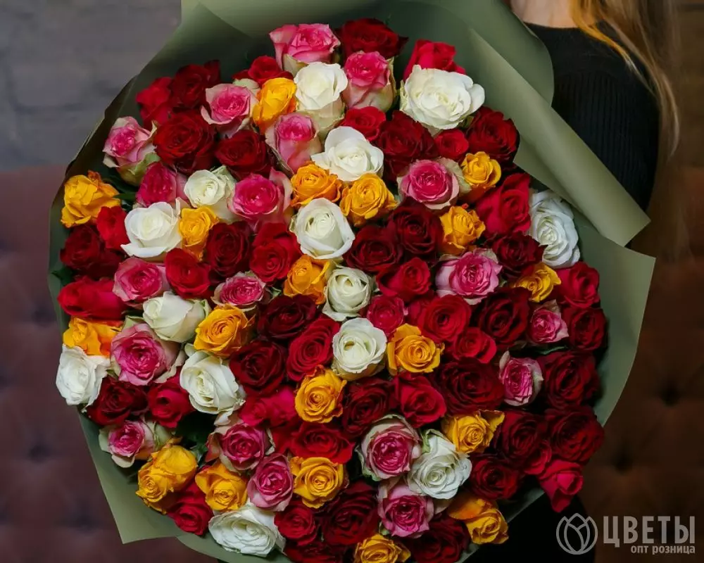 101 розы Кения Премиум микс 40 см в упаковке №2