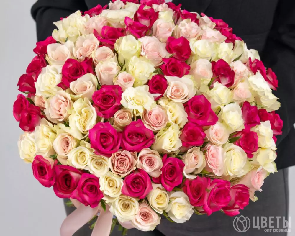 101 Белая и Розовая Роза Кения 35-40 см №1