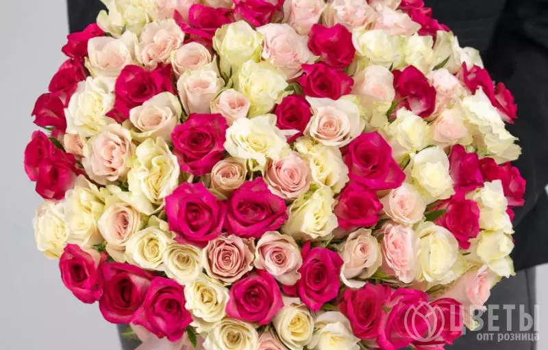 101 Белая и Розовая Роза Кения 40 см №1