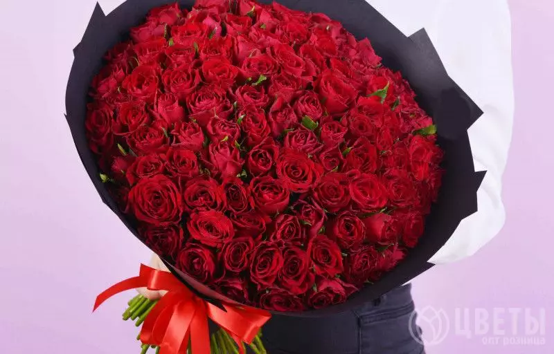 101 красной розы Кения Премиум 40 см в упаковке №1