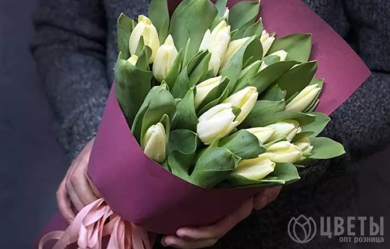 25 белых тюльпанов в упаковке №2