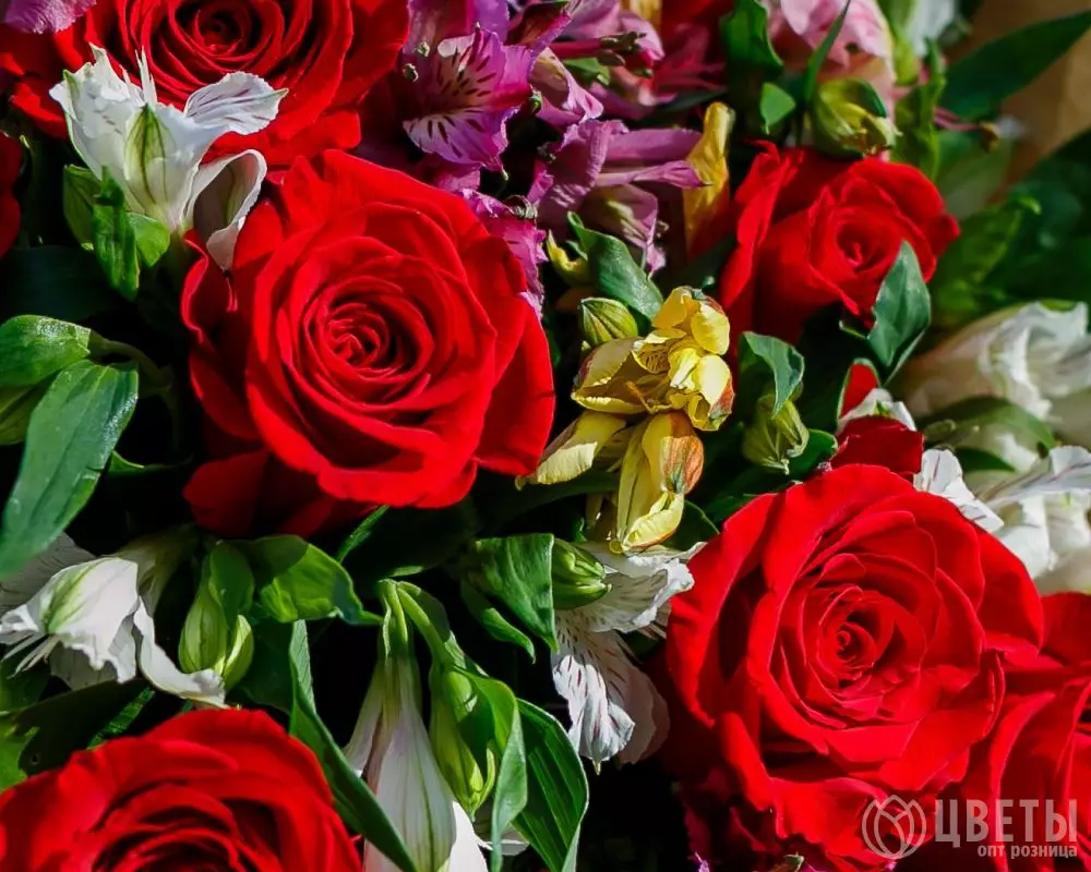 9 красных роз и 10 альстромерий №2